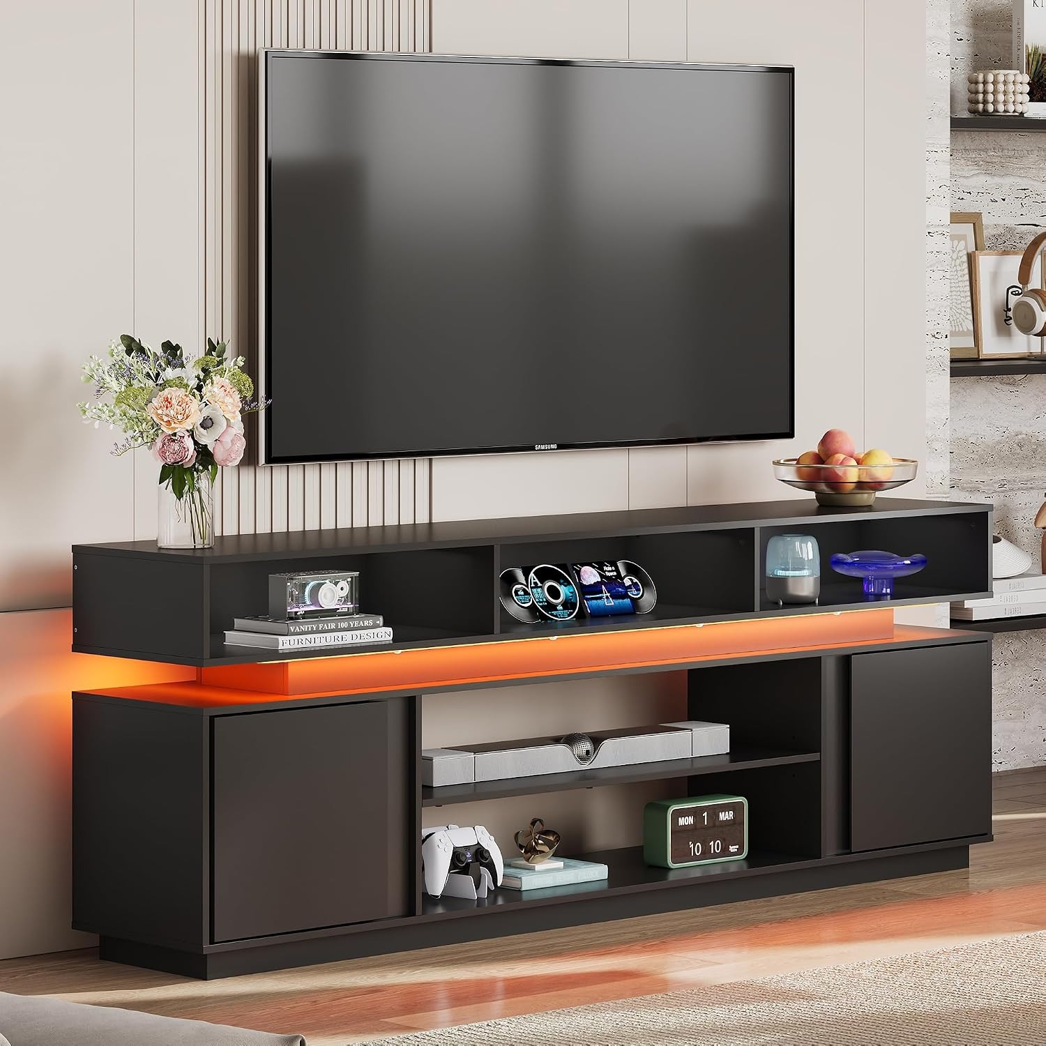 Gaming Console Entertainment Center - Moderner TV-Ständer für 75-Zoll-Fernseher, 2-stufiges Entertainment-Center
