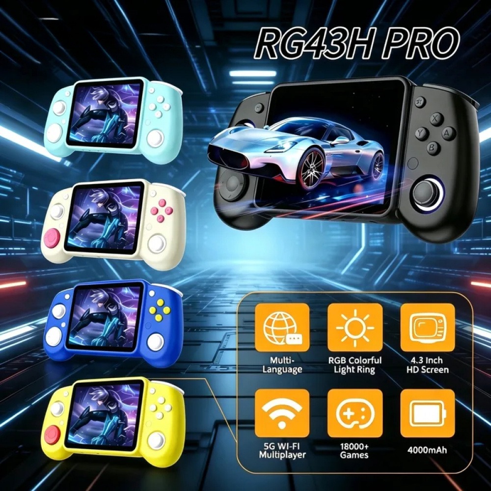 Q21 Gaming Console - RG43H Pro Tragbare Retro-Handheld-Spielkonsole 4,3 Zoll