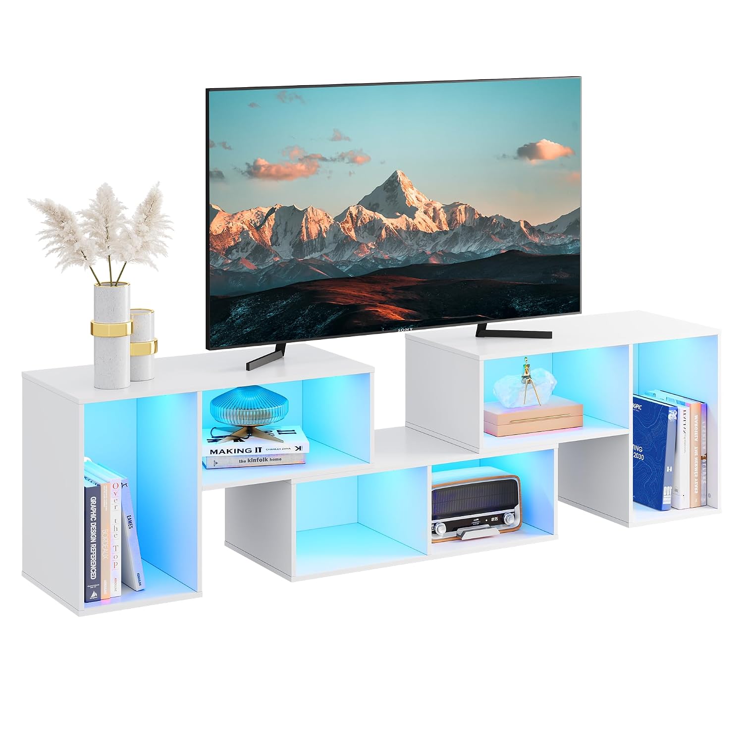 Gaming Console Entertainment Center - Verstellbarer TV-Ständer mit LED-Streifen, Modernes Entertainment-Center,