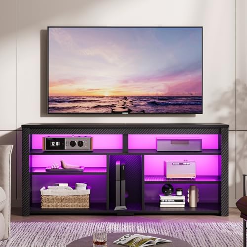 Gaming Console Entertainment Center - LED-Hoch-TV-Ständer, Unterhaltungszentrum für 55/60/65 Zoll Fernseher,