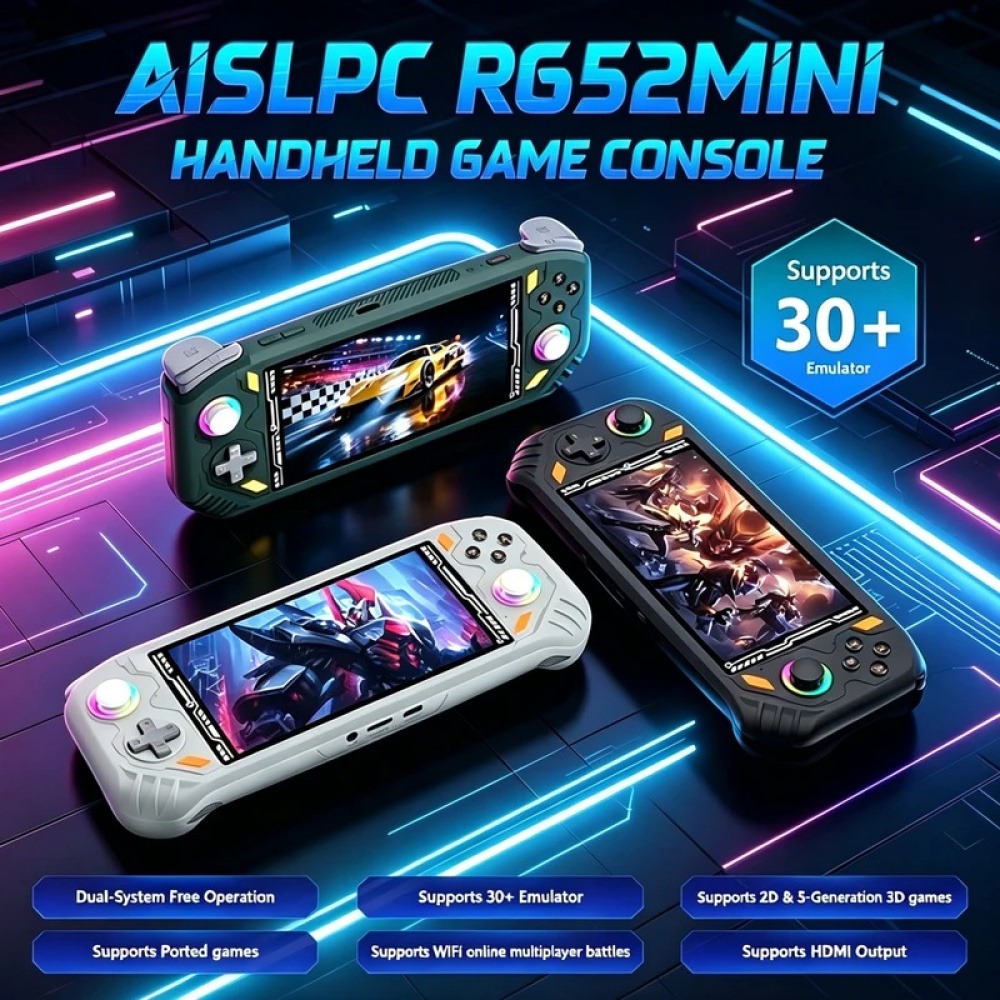 Q21 Gaming Console - RG52 Mini Retro Handheld-Spielkonsole EmuELEC&RGBOX Dual-System