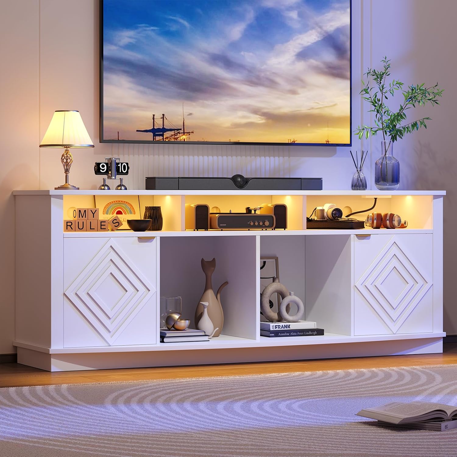 Gaming Console Entertainment Center - LED-TV-Ständer 80 Zoll, Entertainment-Center mit Steckdosen,