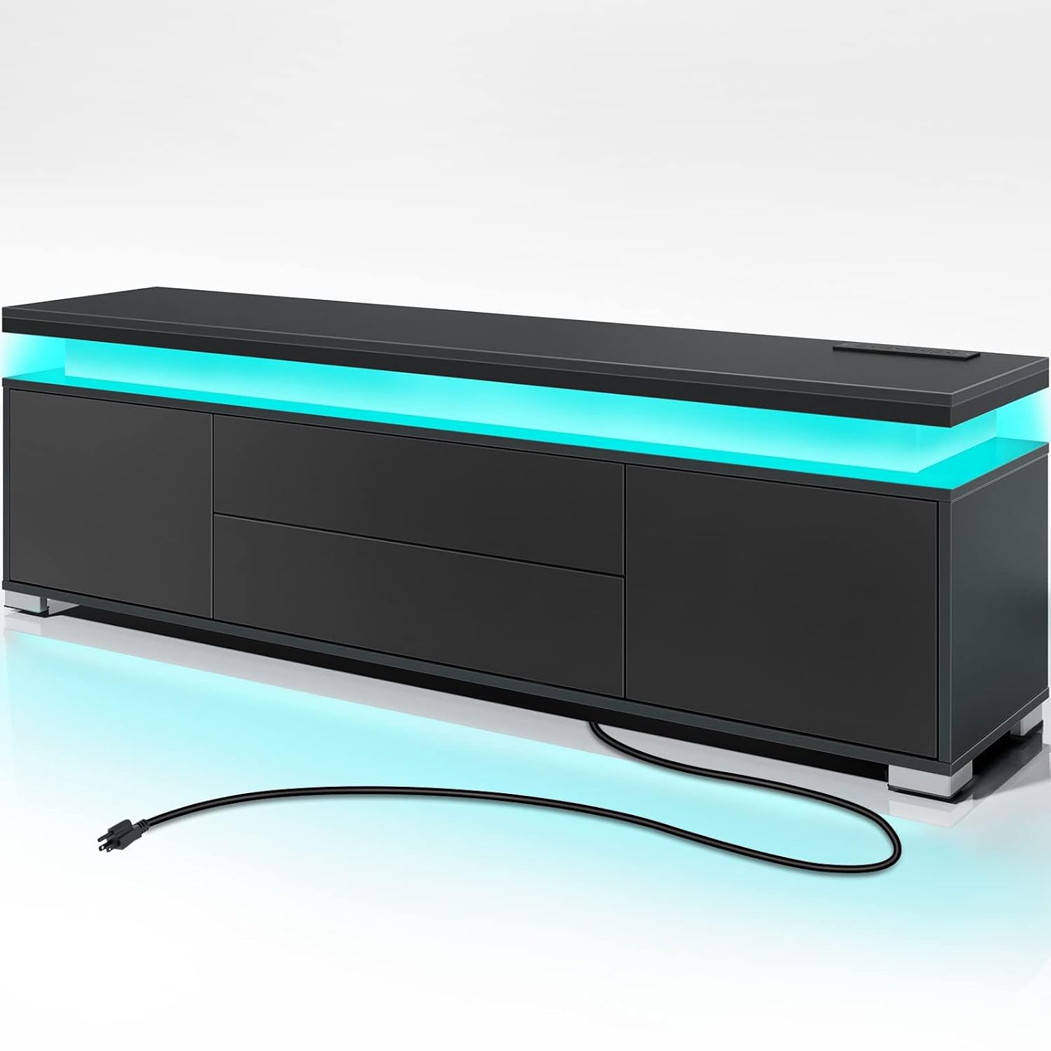 Gaming Console Entertainment Center - TV-Ständer mit Steckdose & LED-Beleuchtung, Unterhaltungszentrum