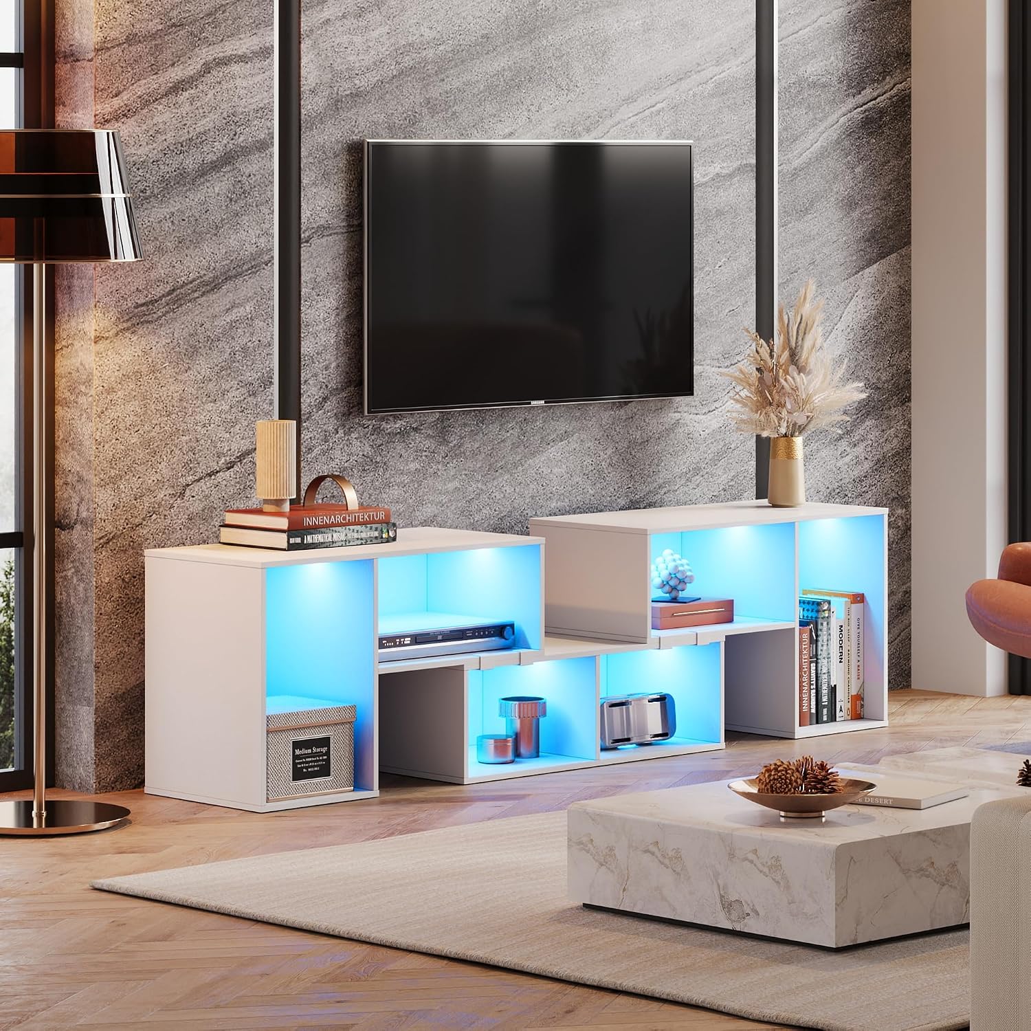 Verstellbarer TV-Ständer mit L – Gaming Console Entertainment Center Bewertung und Preis