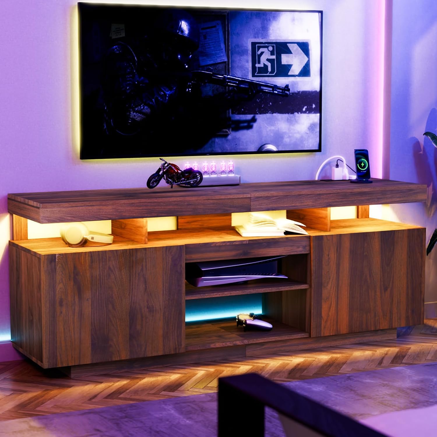 LED-TV-Ständer mit Steckdosen  – Gaming Console Entertainment Center Bewertung und Preis